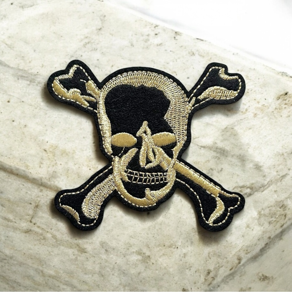 Black and Gold Skull Embroidered Patch